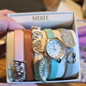 Mixit Women's Silver Watch with Pink and Brown Bands